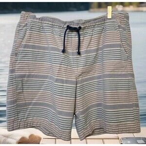 LL Bean Lakeside Shorts Mens XL Striped Drawsting Cotton Twill Beach/Dock Wear